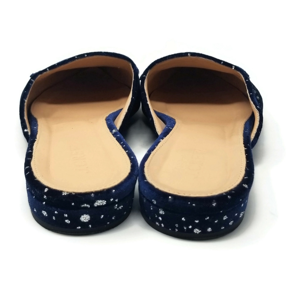 J Crew Velvet Glitter Speckled Loafer Mule Navy 9 - Picture 7 of 9